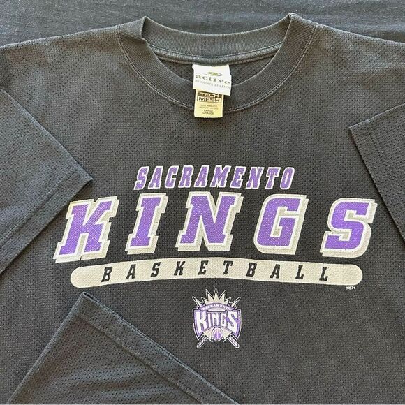 Vintage Sacramento Kings TShirt Basketball Mesh Sz Large Perforated Short Sleeve - Picture 1 of 9